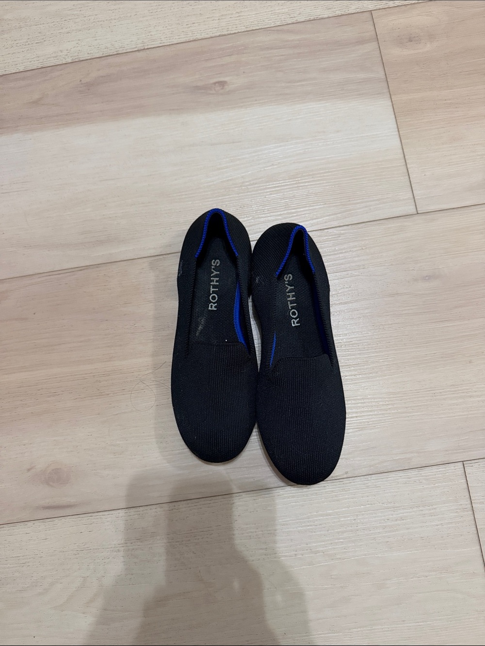 Rothy's Kids Black Slip-On Flats with Blue Trim